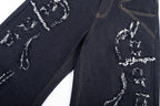 Omirad Distressed Flame Stitch Baggy Jeans