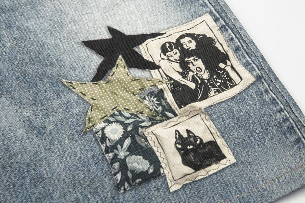 Omirad “Vintage Charm Patch Denim Shorts