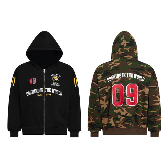 Omirad Split Camouflage Zip-Up Hoodie Hover Image
