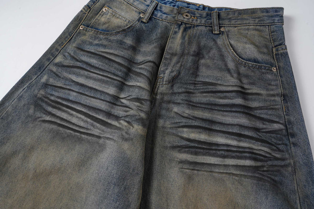 Omirad Vintage Whiskered Wide-Leg Jeans