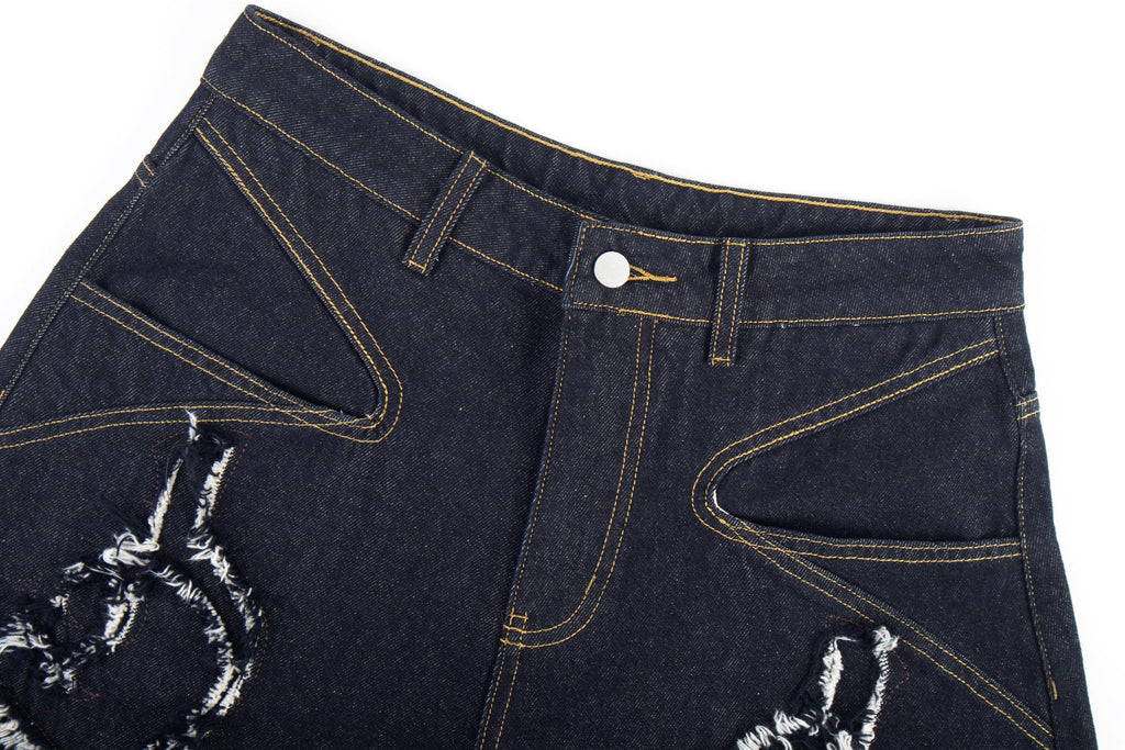 Omirad Distressed Flame Stitch Baggy Jeans