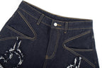 Omirad Distressed Flame Stitch Baggy Jeans
