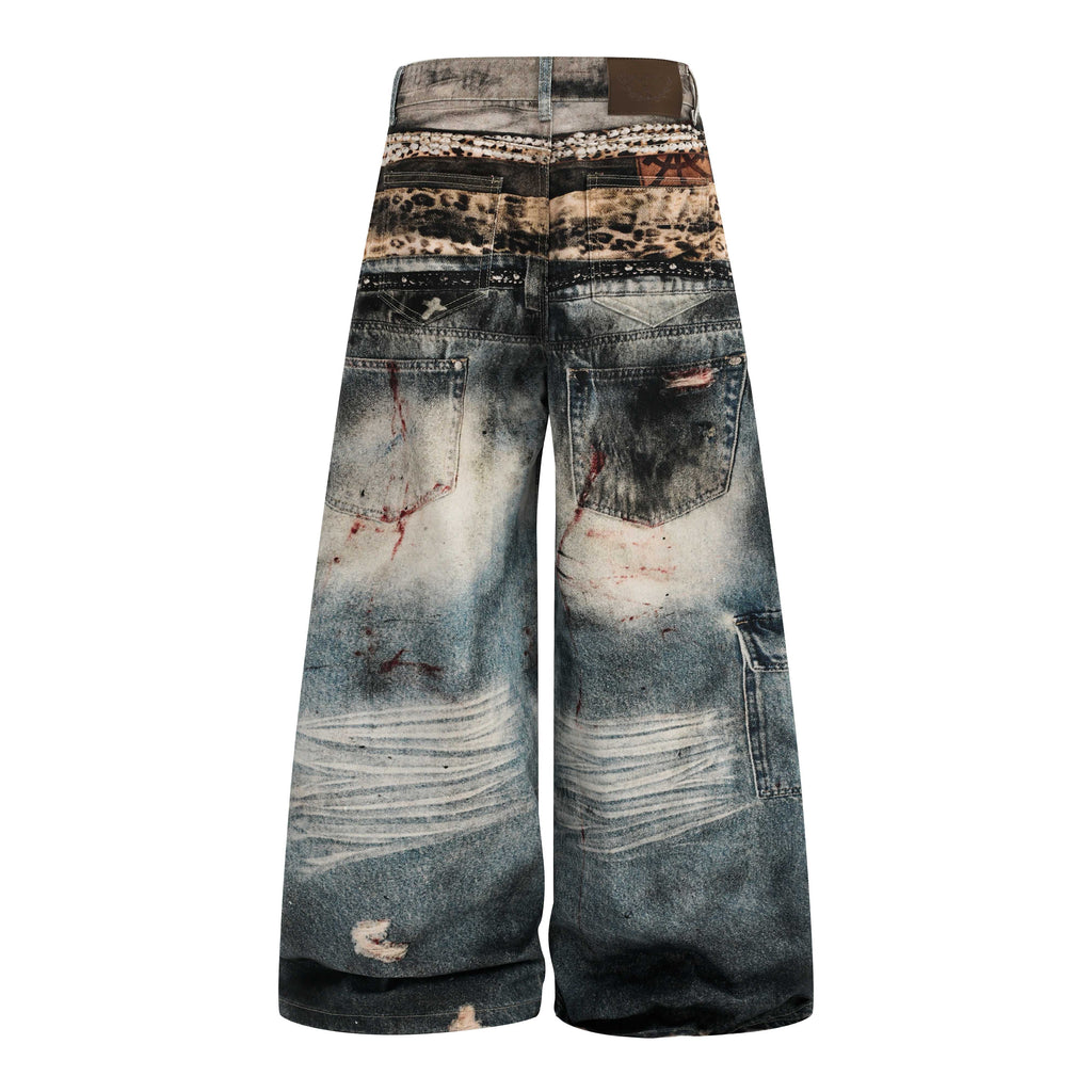Omirad Vintage Chain Patchwork Wide-Leg Jeans