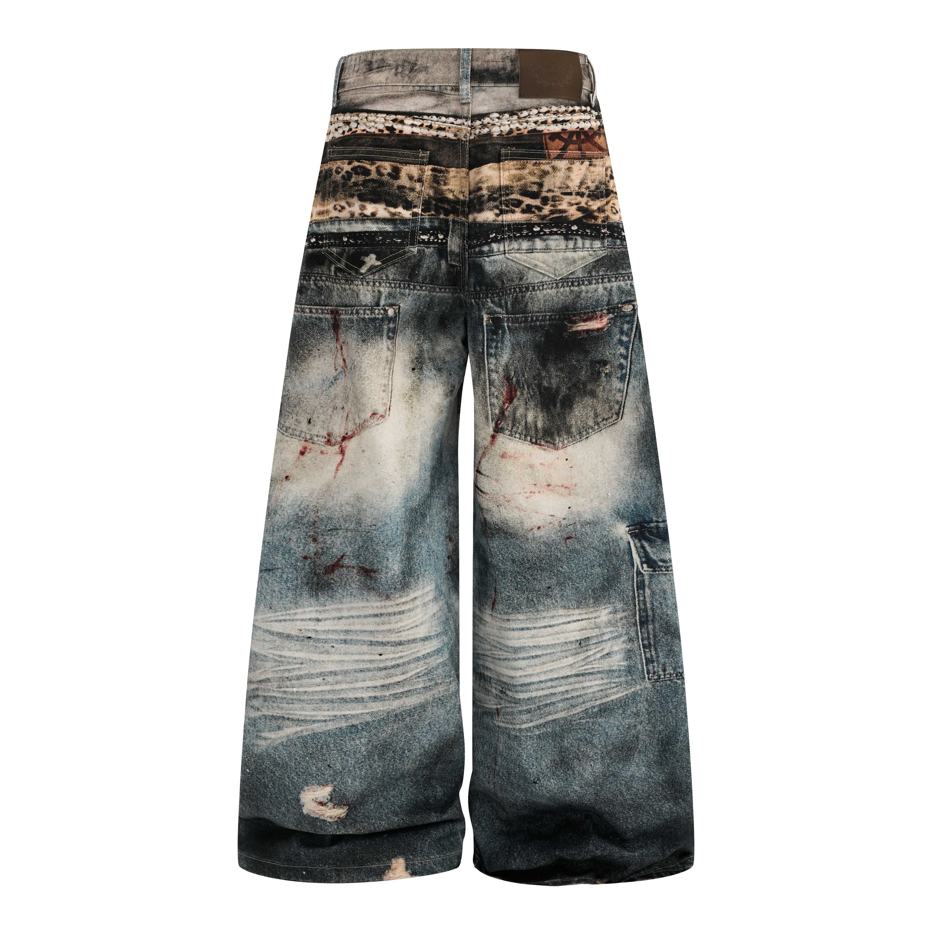 Omirad Vintage Chain Patchwork Wide-Leg Jeans