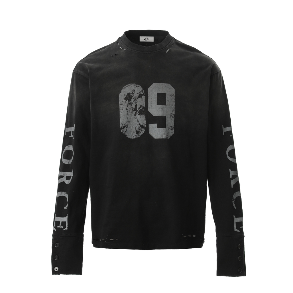Omirad Distressed Number Graphic Long-Sleeve Tee