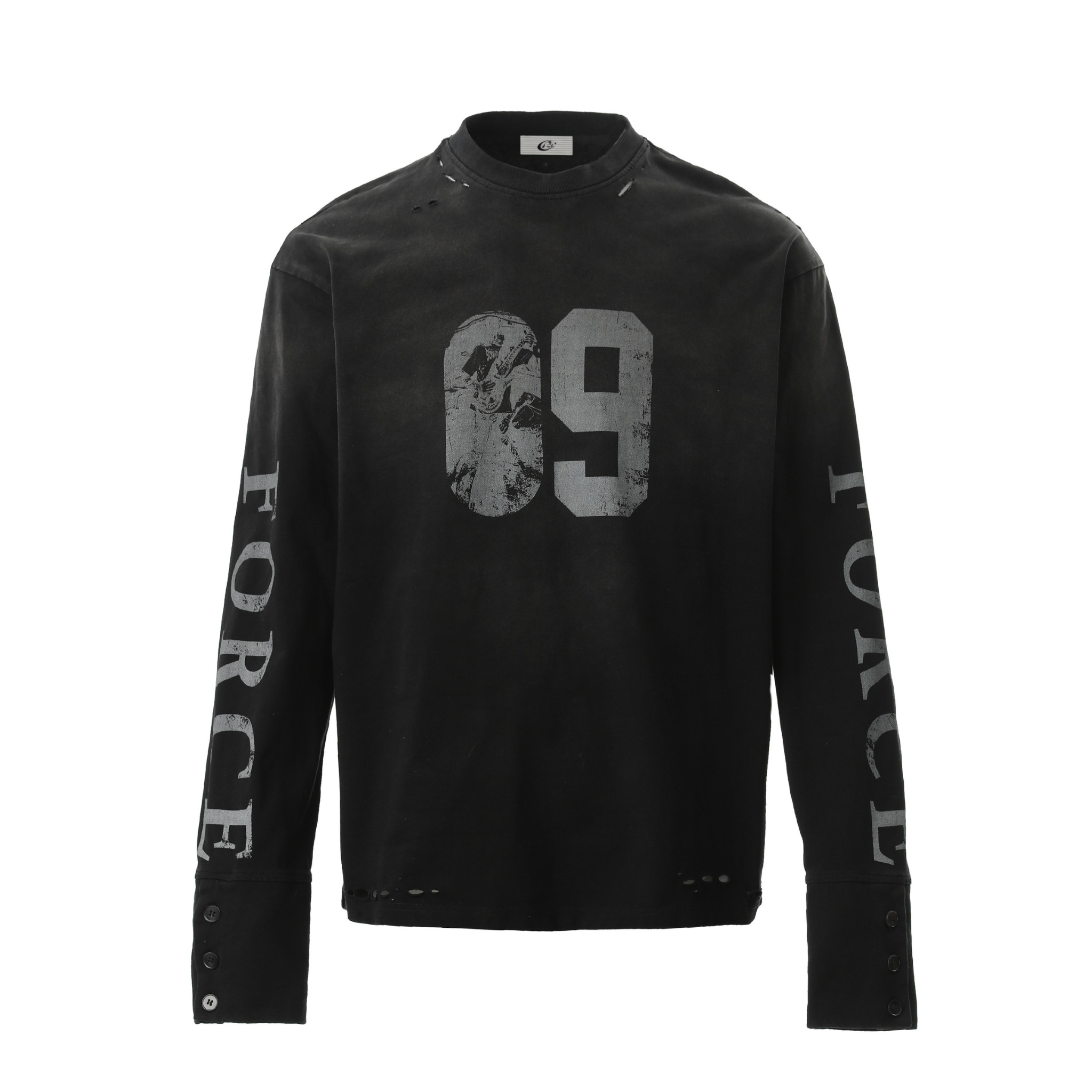 Omirad Distressed Number Graphic Long-Sleeve Tee