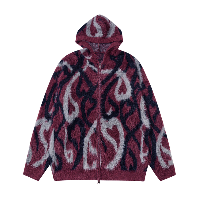 Omirad Flame Pattern Fleece Zip Hoodie Main Image