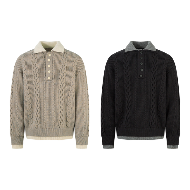 Omirad Vintage Cable Knit Polo Sweater Hover Image
