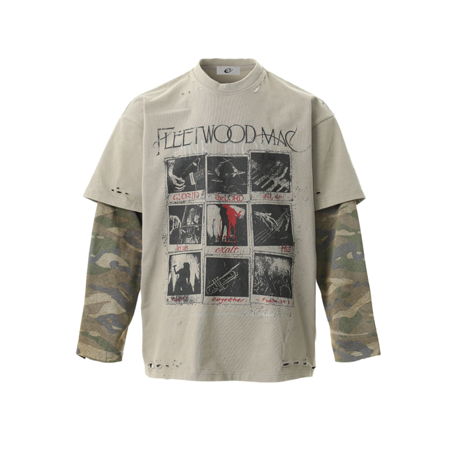 Omirad Layered Camo-Sleeve Distressed Tee Hover Image