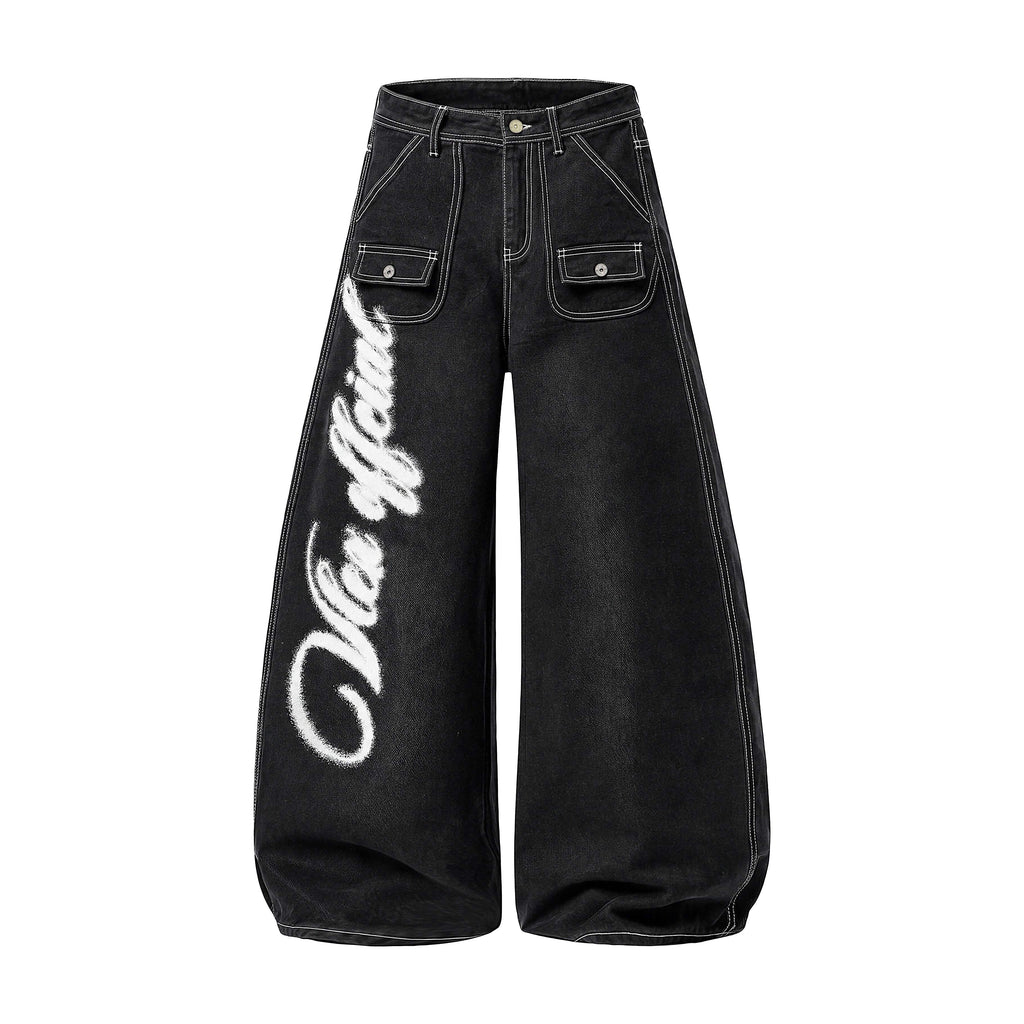 Omirad Angel Wing Graffiti Wide-Leg Jeans