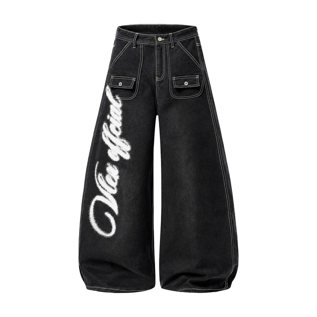 Omirad Angel Wing Graffiti Wide-Leg Jeans Main Image