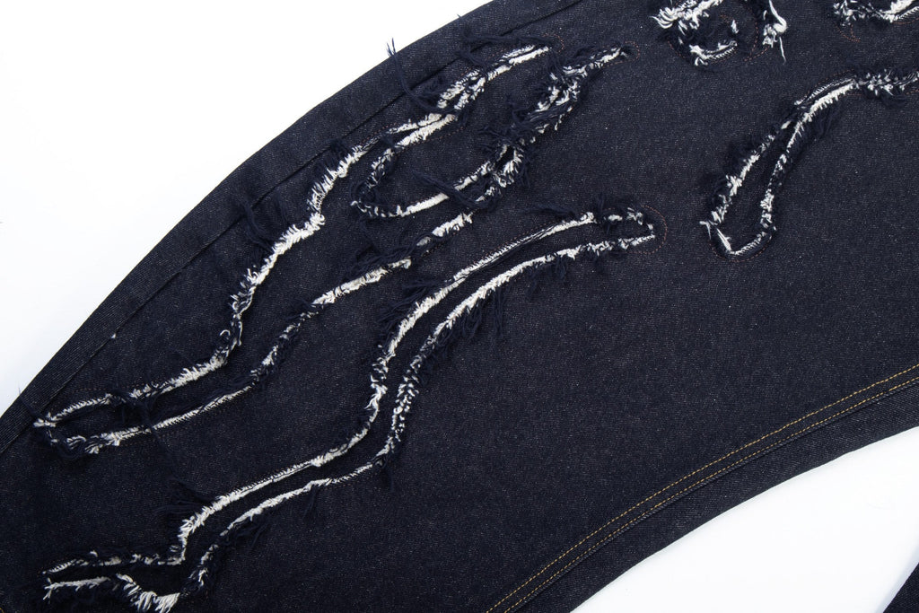 Omirad Distressed Flame Stitch Baggy Jeans