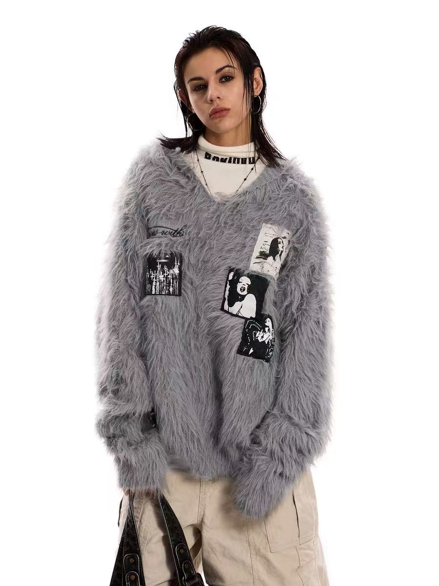 Omirad Fuzzy Patch Knit Sweater
