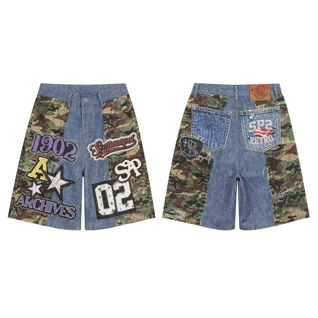 Omirad Camo Patch Denim Jorts Hover Image