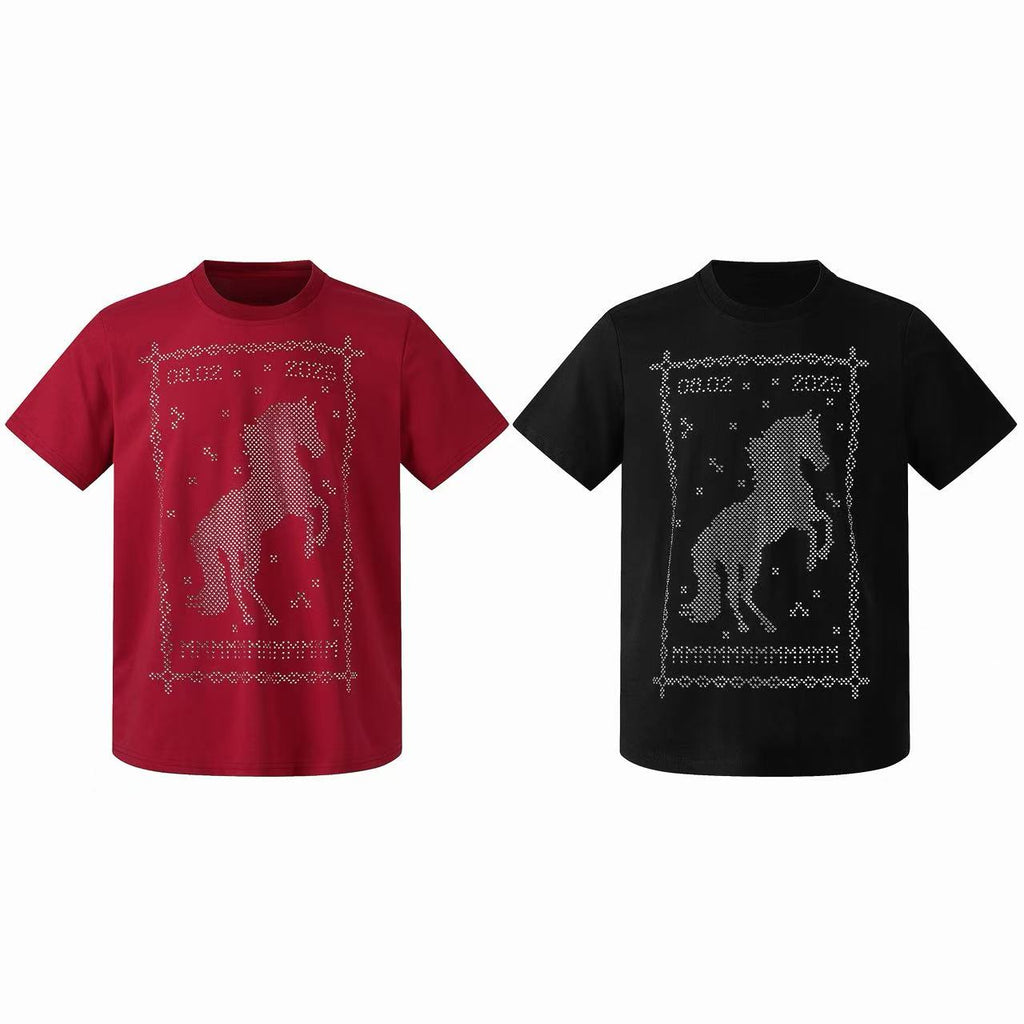 Omirad Rhinestone Horse Graphic T-Shirt