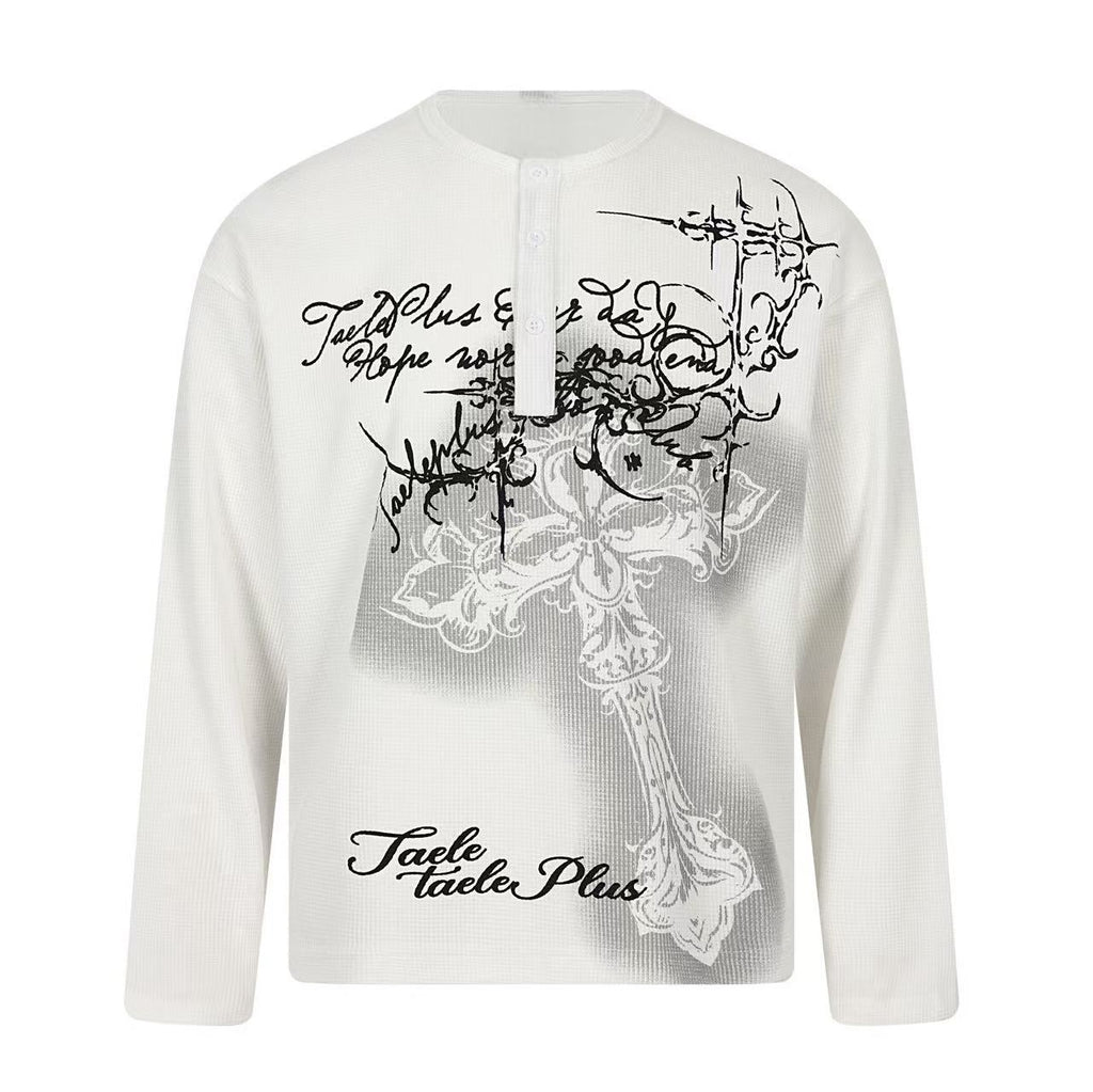 Omirad Cross Graphic Waffle Henley Tee