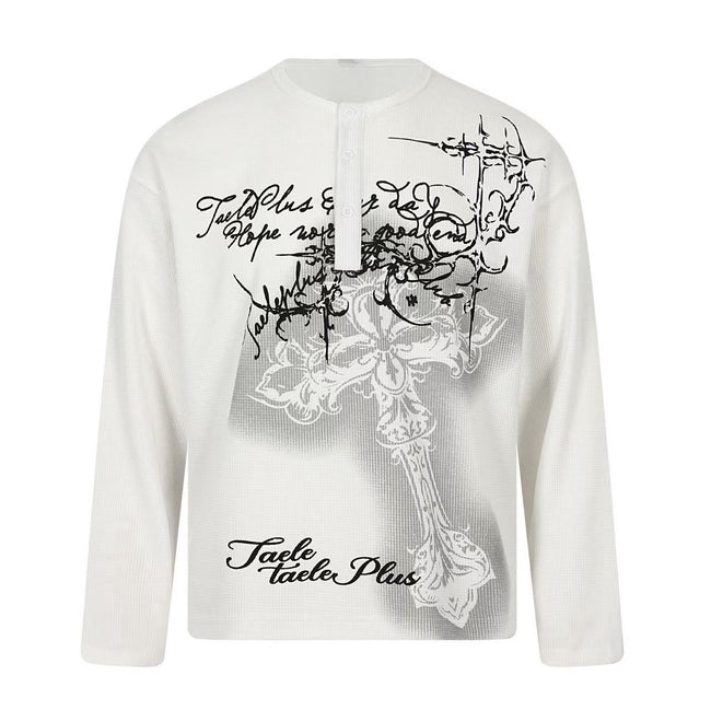 Omirad Cross Graphic Waffle Henley Tee Main Image