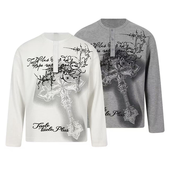 Omirad Cross Graphic Waffle Henley Tee Hover Image