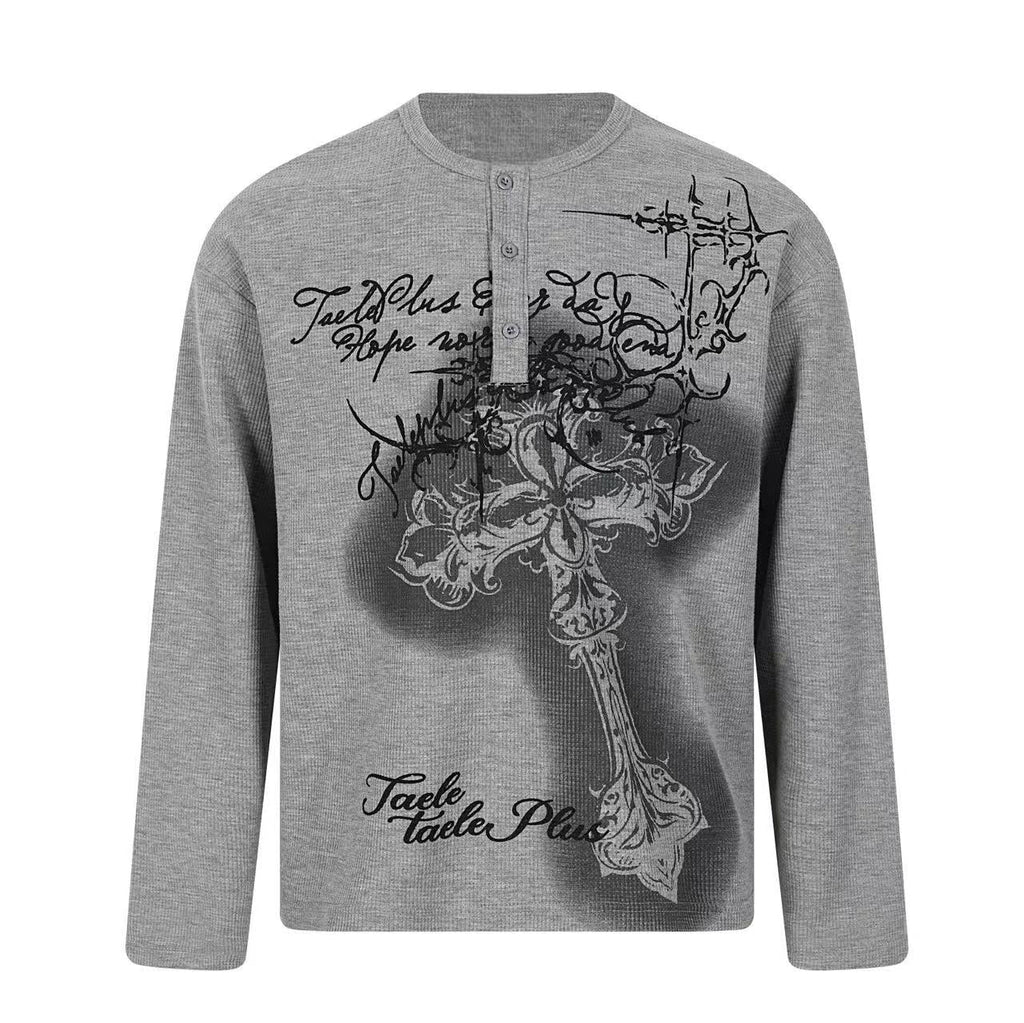 Omirad Cross Graphic Waffle Henley Tee