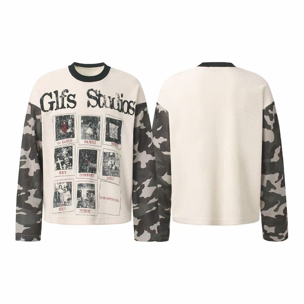 Omirad Camo Sleeve Graphic Waffle Long Sleeve