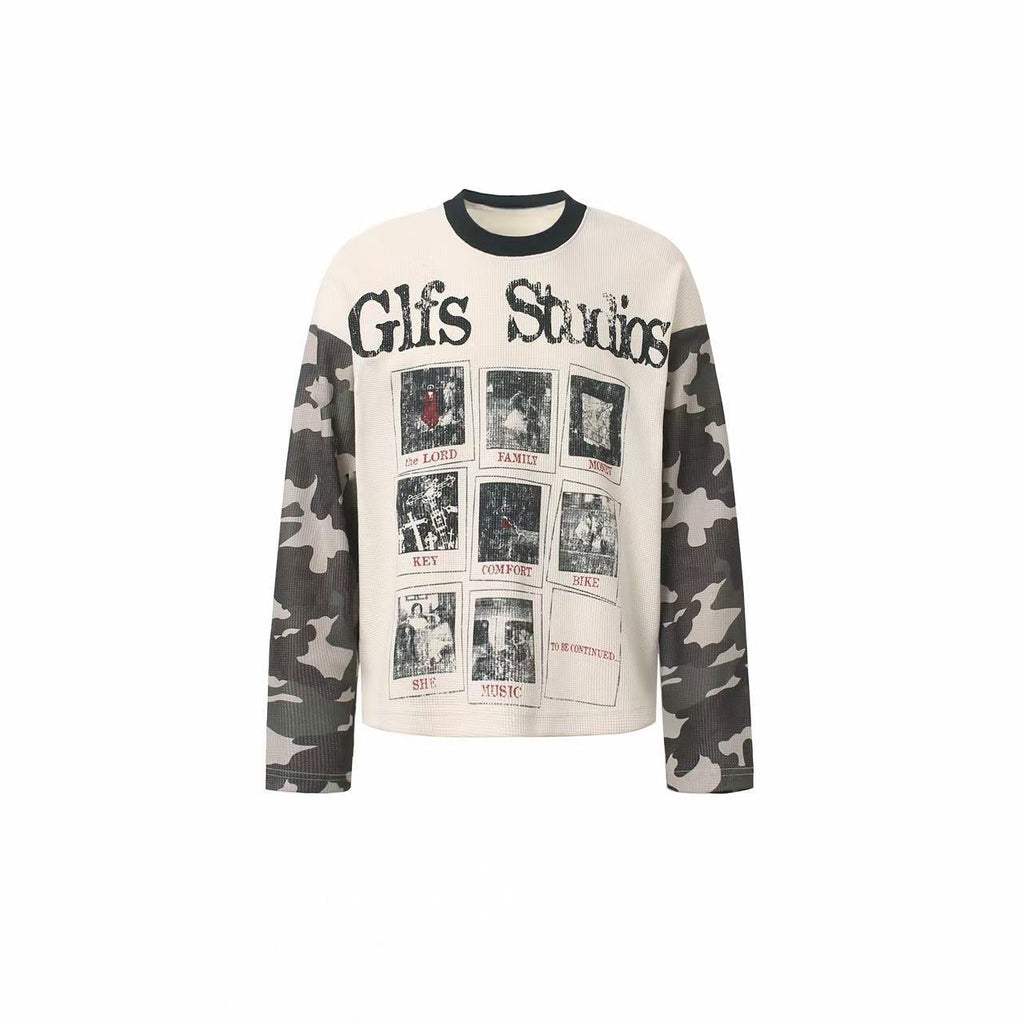 Omirad Camo Sleeve Graphic Waffle Long Sleeve