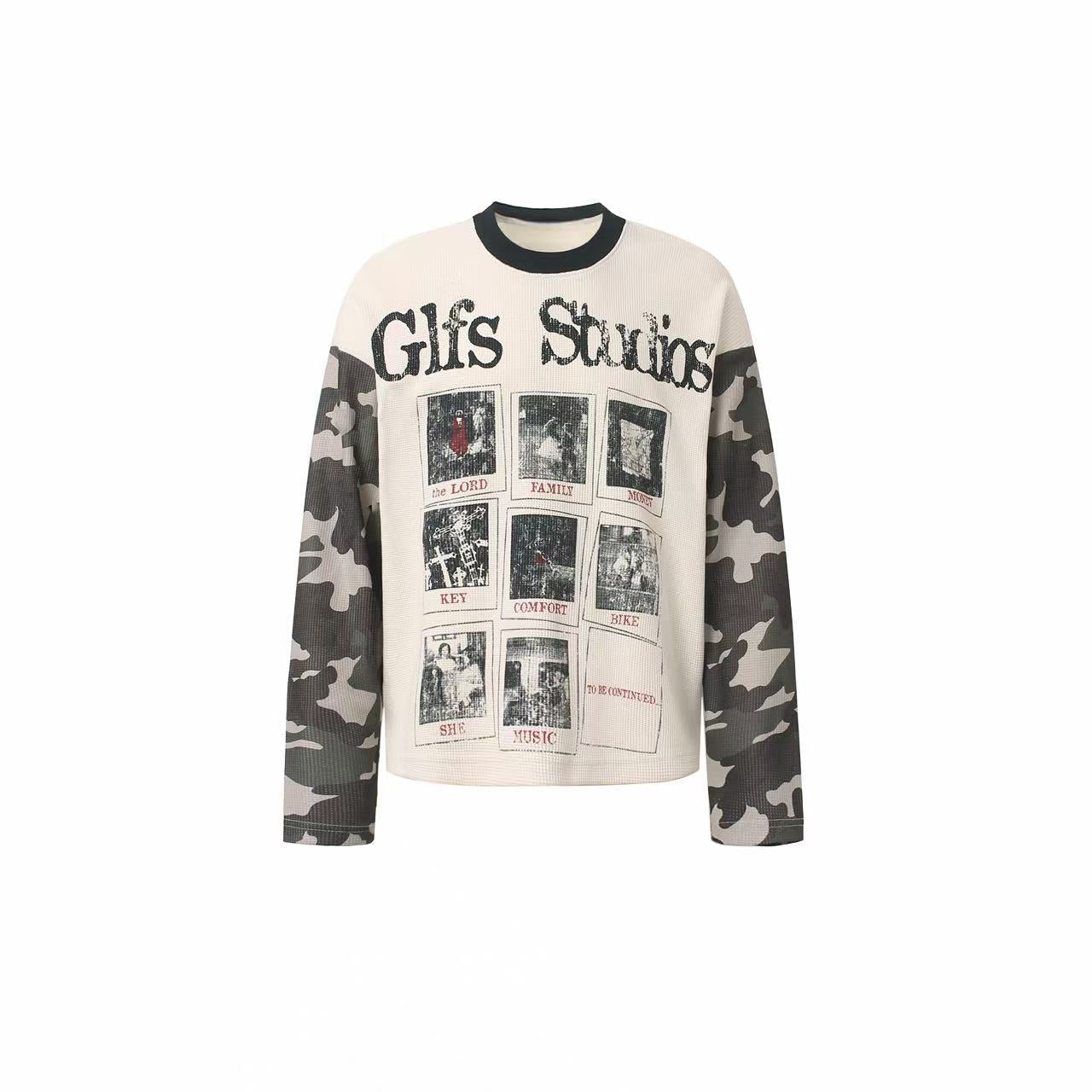 Omirad Camo Sleeve Graphic Waffle Long Sleeve