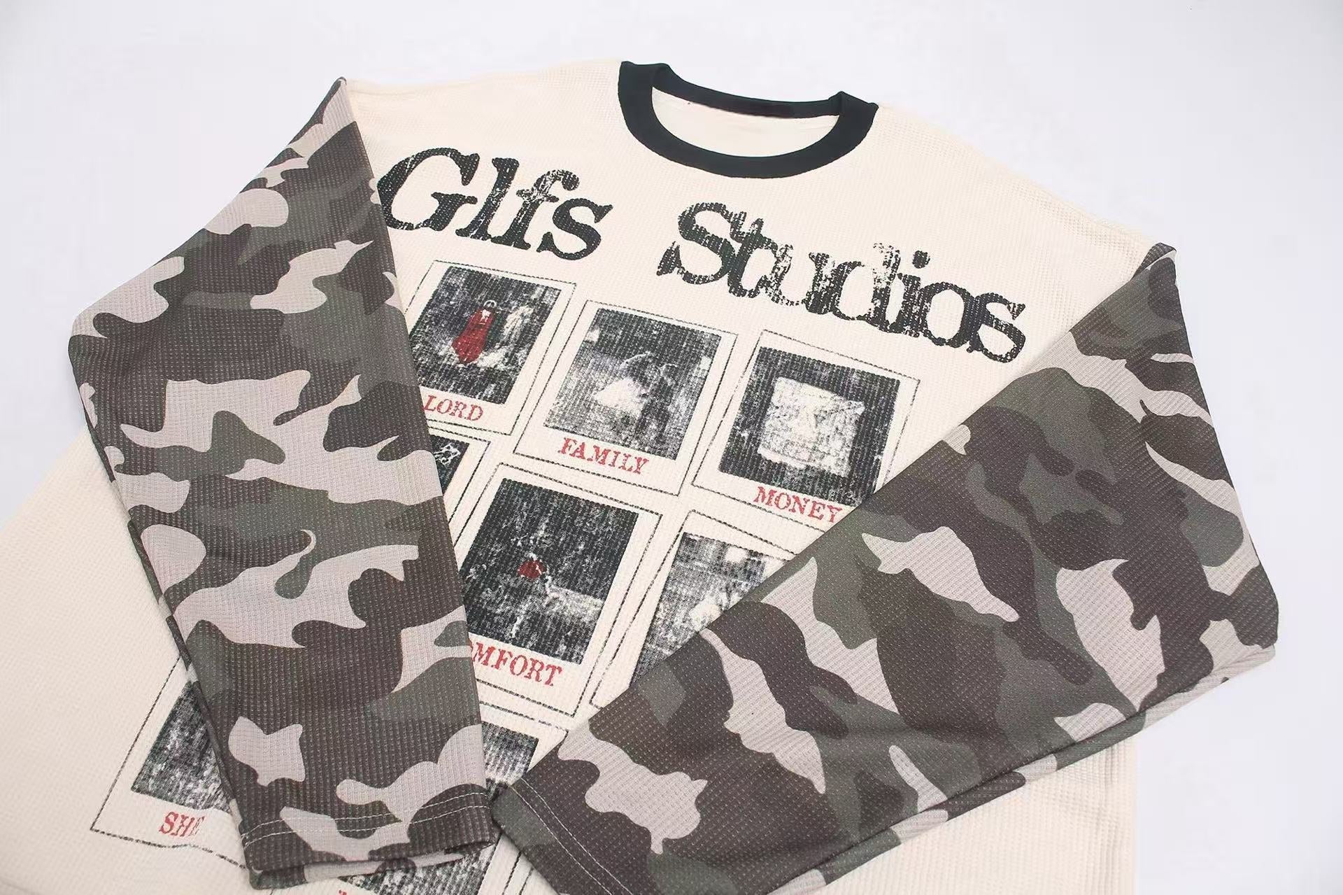 Omirad Camo Sleeve Graphic Waffle Long Sleeve