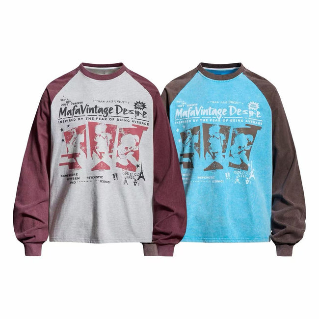 Omirad Vintage Raglan Graphic Long Sleeve T-Shirt Hover Image