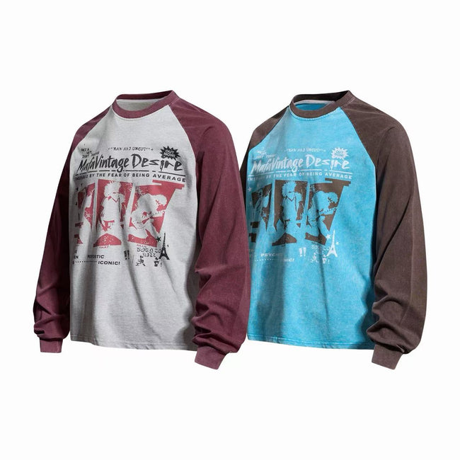 Omirad Vintage Raglan Graphic Long Sleeve T-Shirt Main Image