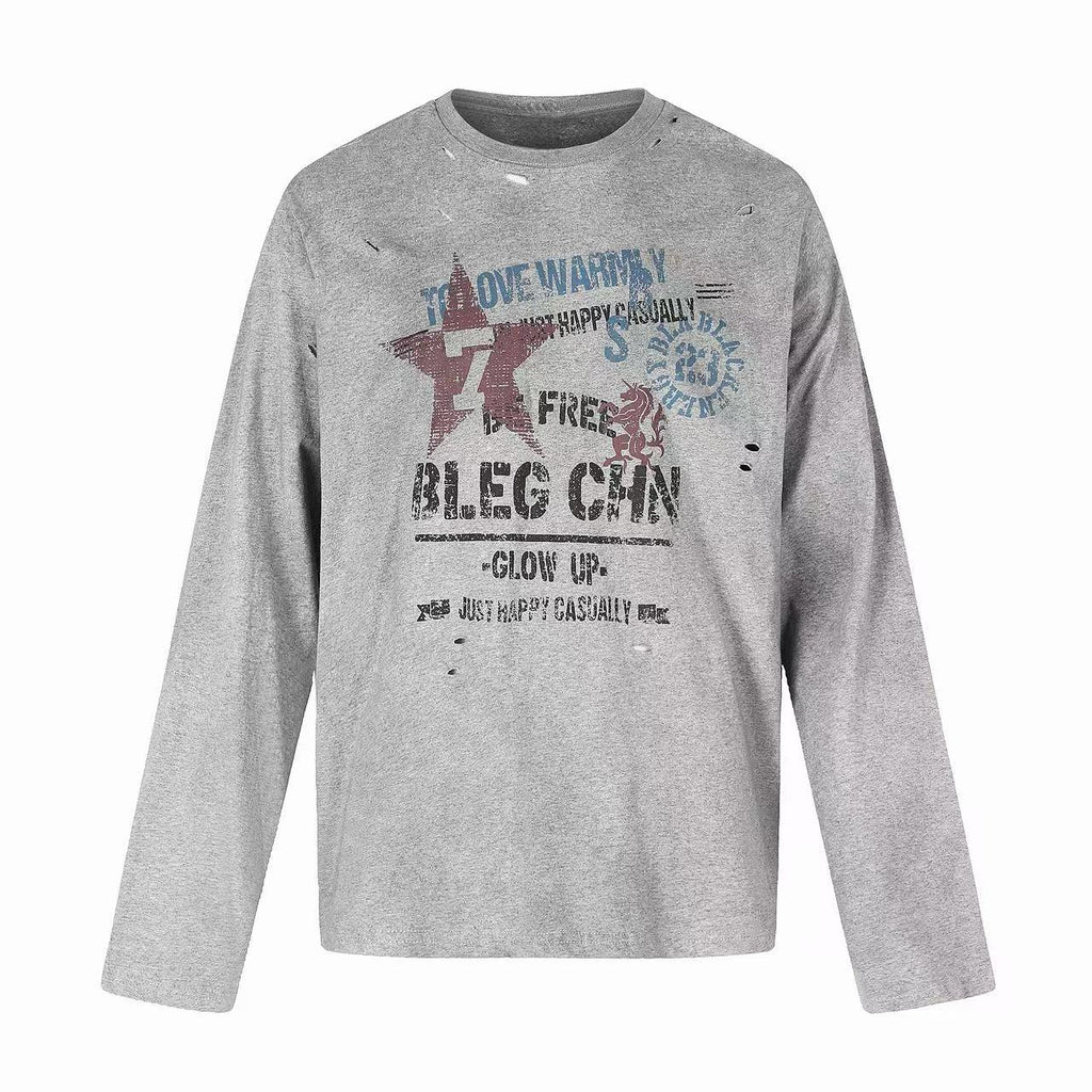 Omirad Vintage Distressed Graphic Long Sleeve T-Shirt