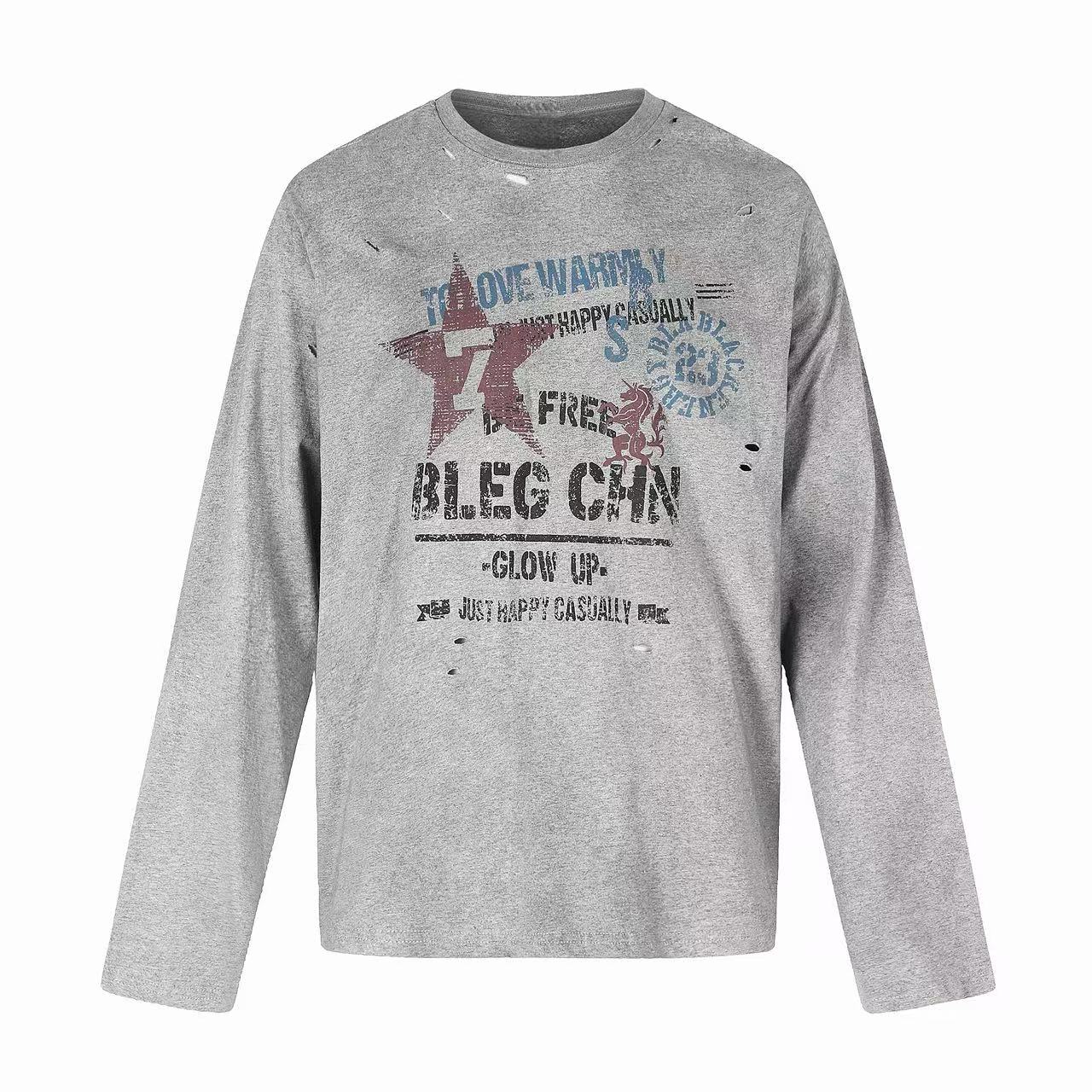 Omirad Vintage Distressed Graphic Long Sleeve T-Shirt