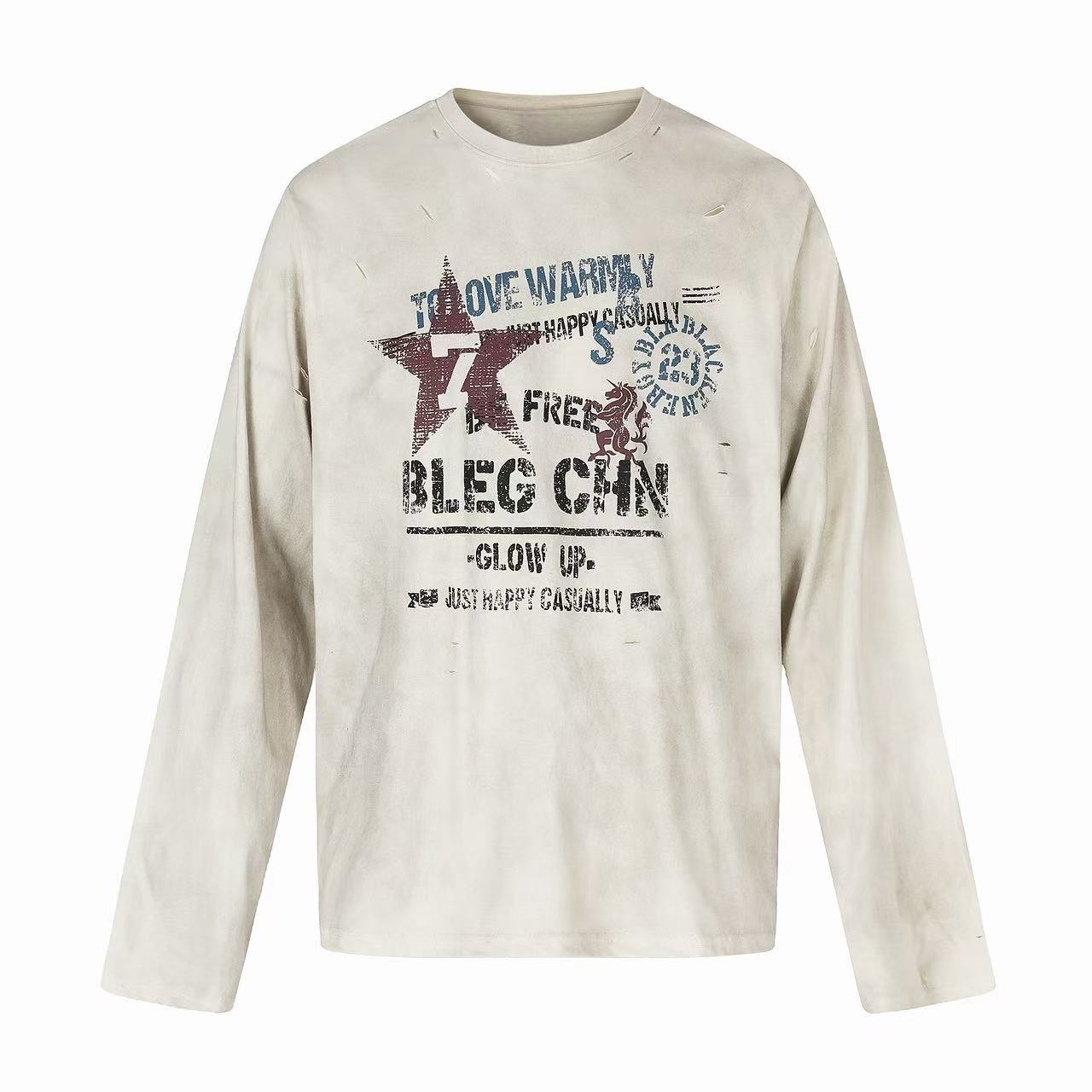 Omirad Vintage Distressed Graphic Long Sleeve T-Shirt