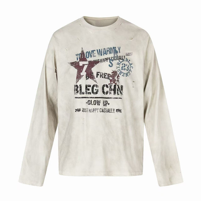 Omirad Vintage Distressed Graphic Long Sleeve T-Shirt Main Image