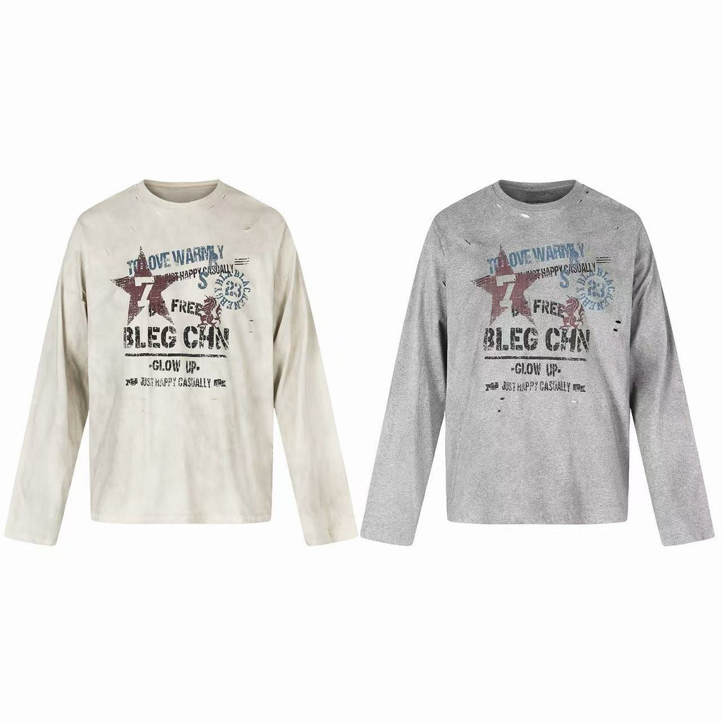 Omirad Vintage Distressed Graphic Long Sleeve T-Shirt