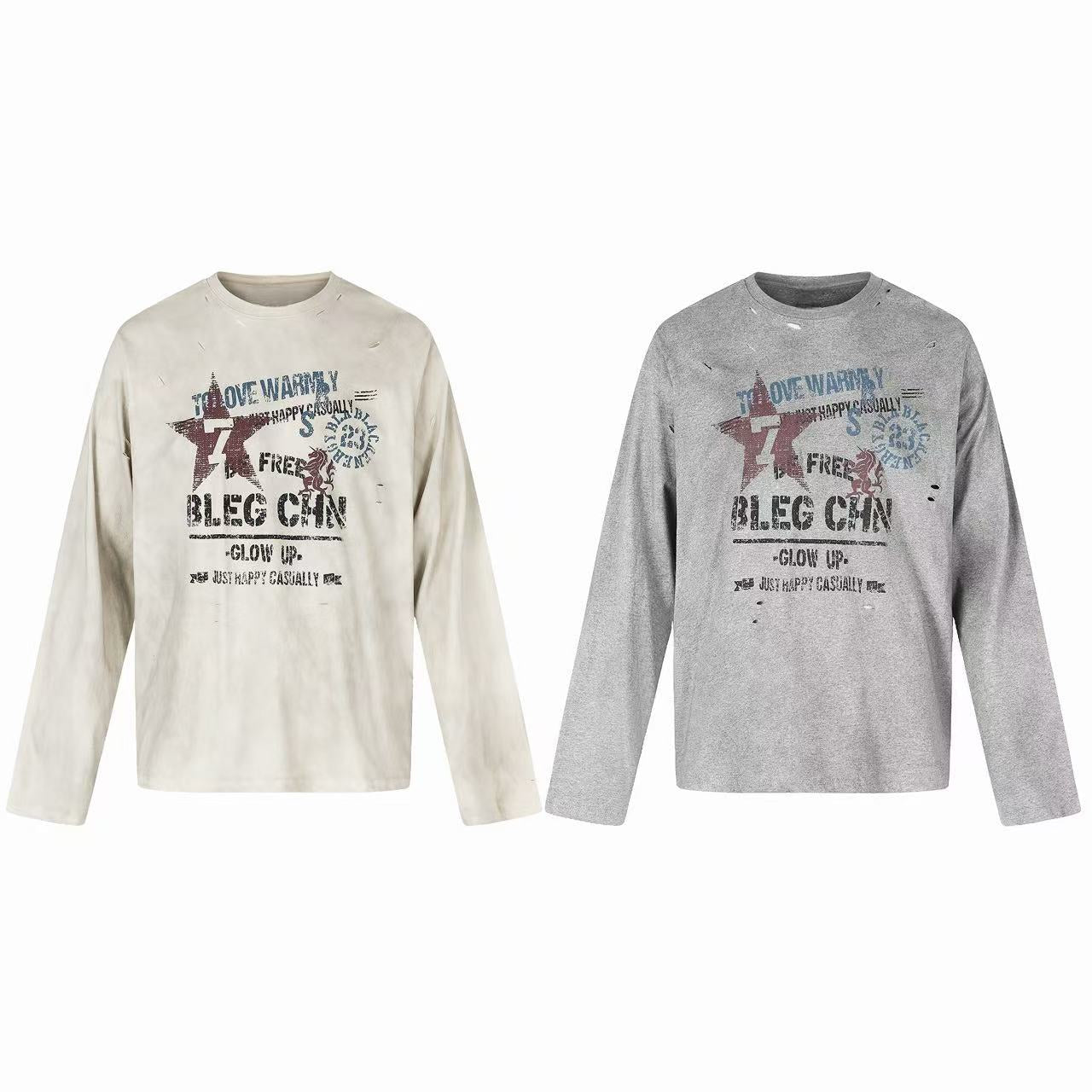 Omirad Vintage Distressed Graphic Long Sleeve T-Shirt
