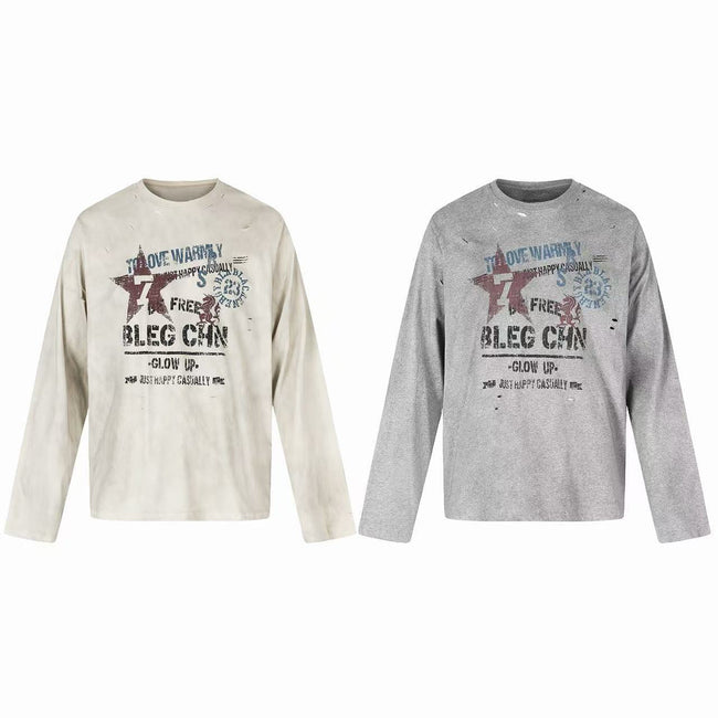 Omirad Vintage Distressed Graphic Long Sleeve T-Shirt Hover Image