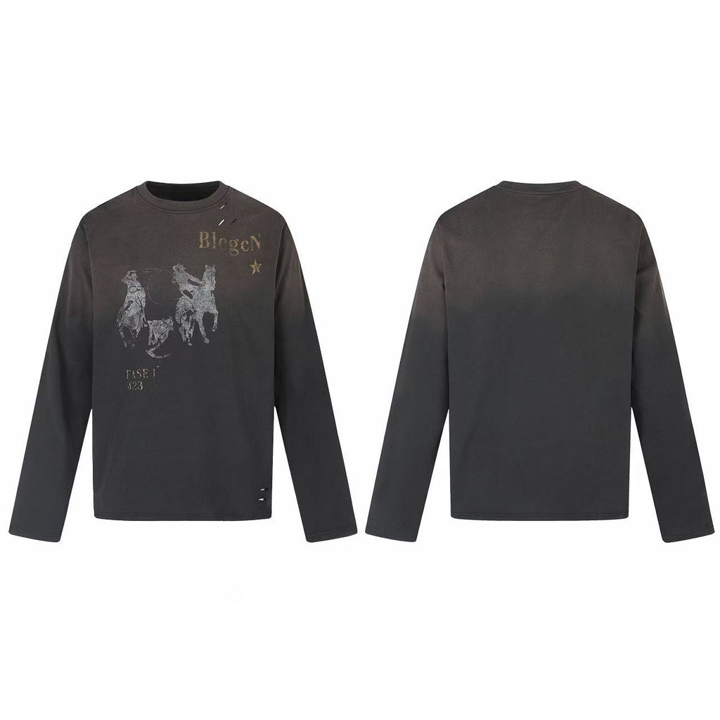 Omirad Vintage Distressed Graphic Long Sleeve T-Shirt
