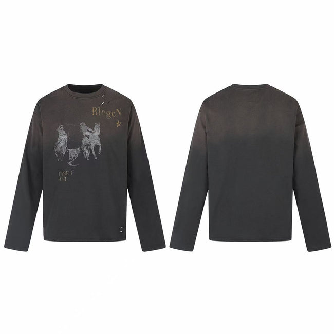 Omirad Vintage Distressed Graphic Long Sleeve T-Shirt Hover Image