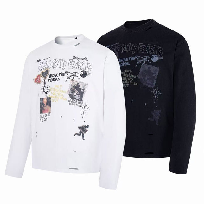 Omirad Fear Only Exists Distressed Long Sleeve Tee Main Image