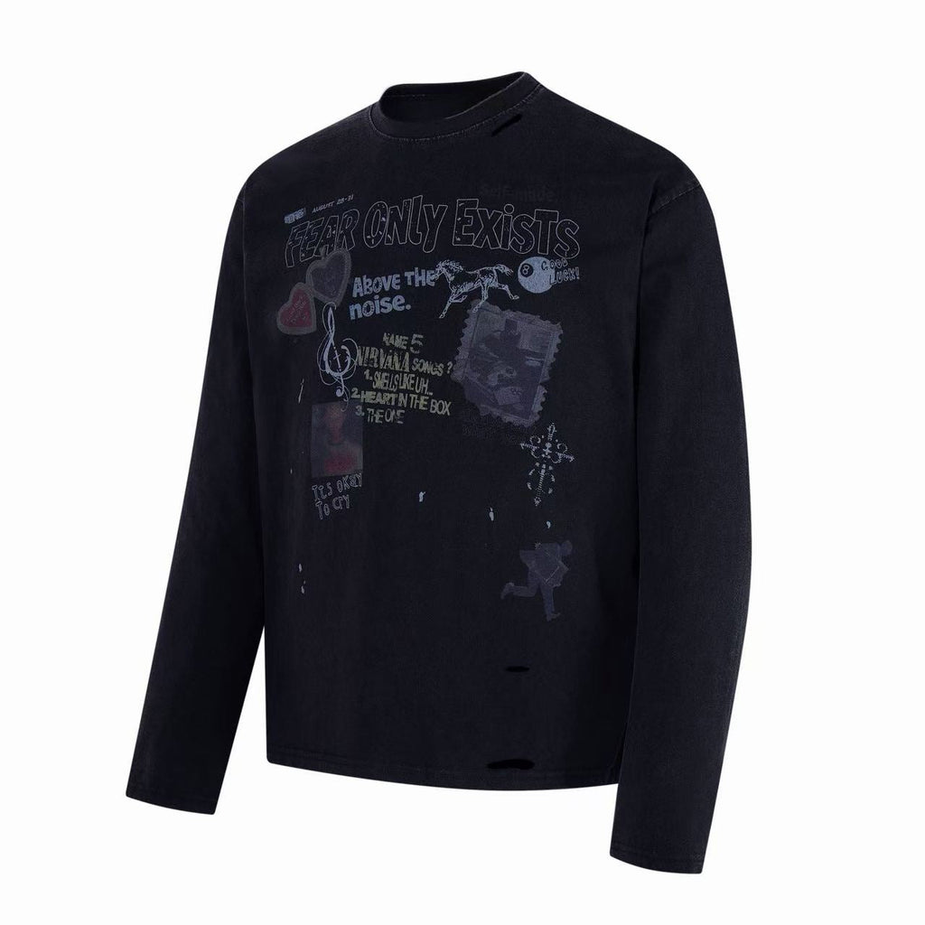 Omirad Fear Only Exists Distressed Long Sleeve Tee