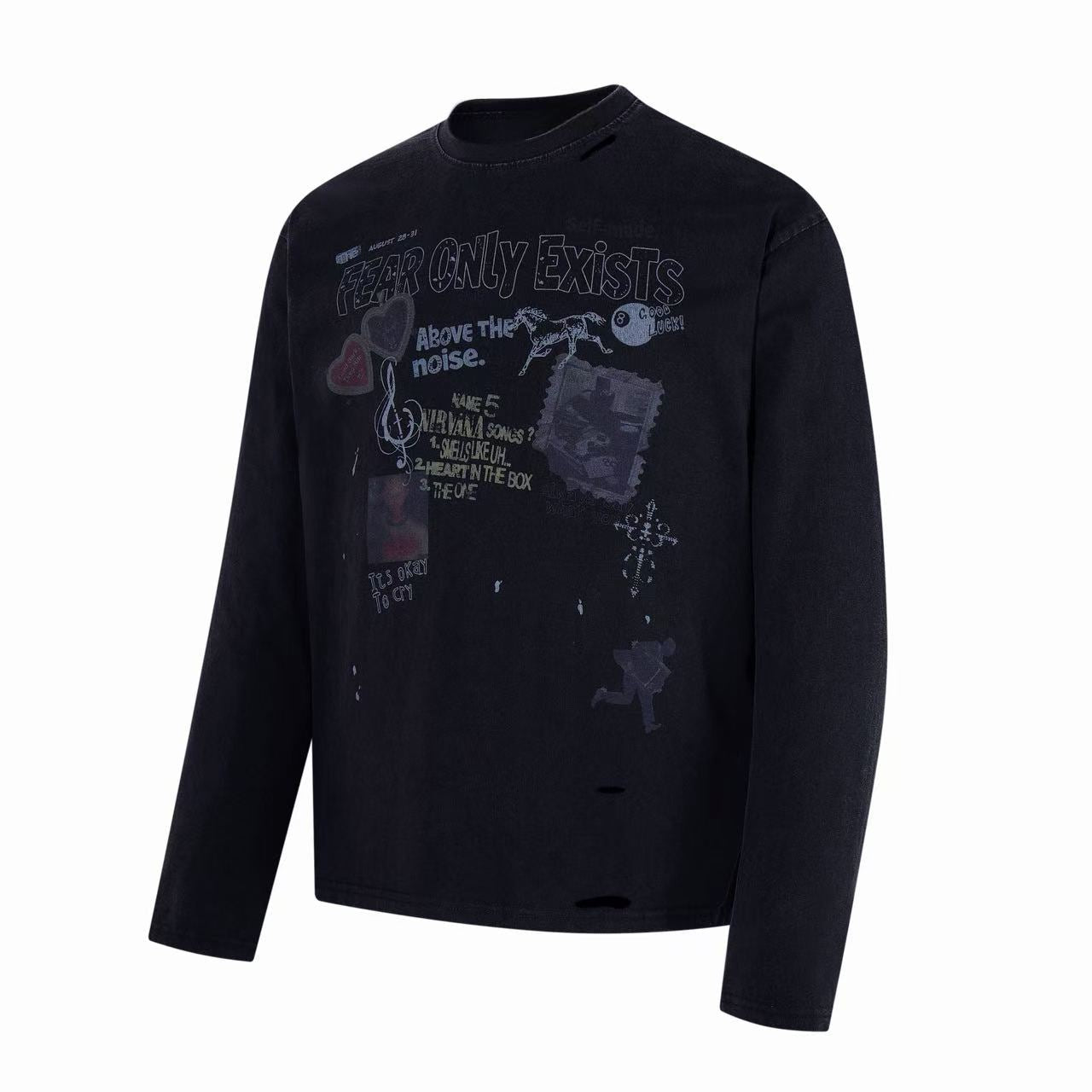 Omirad Fear Only Exists Distressed Long Sleeve Tee