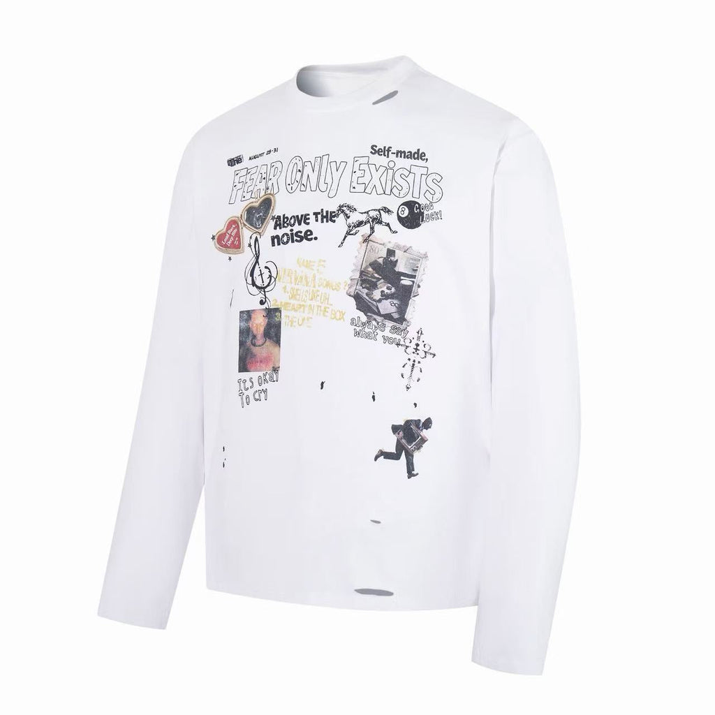 Omirad Fear Only Exists Distressed Long Sleeve Tee