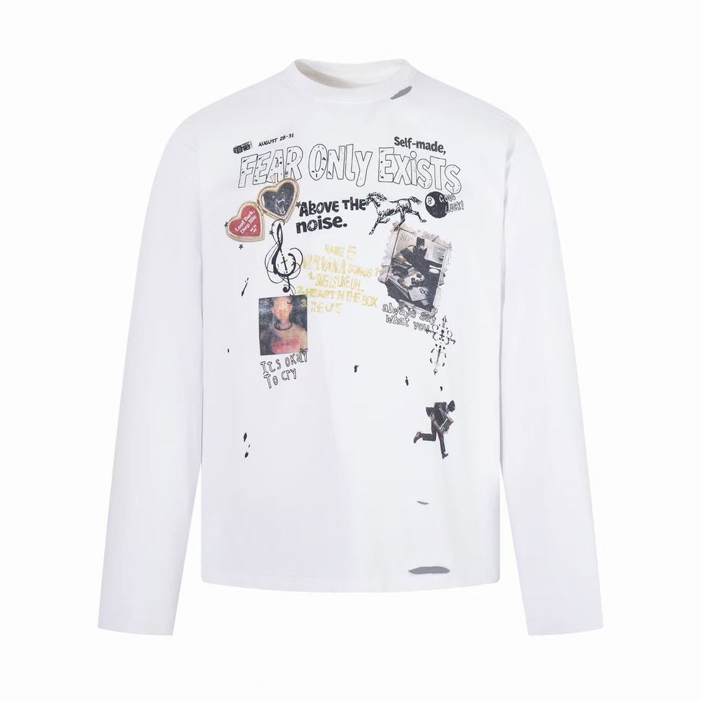 Omirad Fear Only Exists Distressed Long Sleeve Tee
