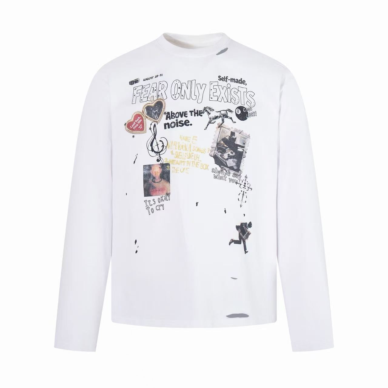 Omirad Fear Only Exists Distressed Long Sleeve Tee
