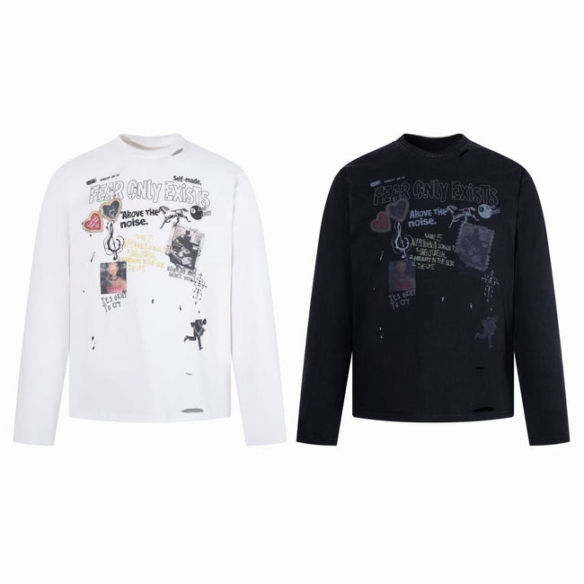Omirad Fear Only Exists Distressed Long Sleeve Tee Hover Image
