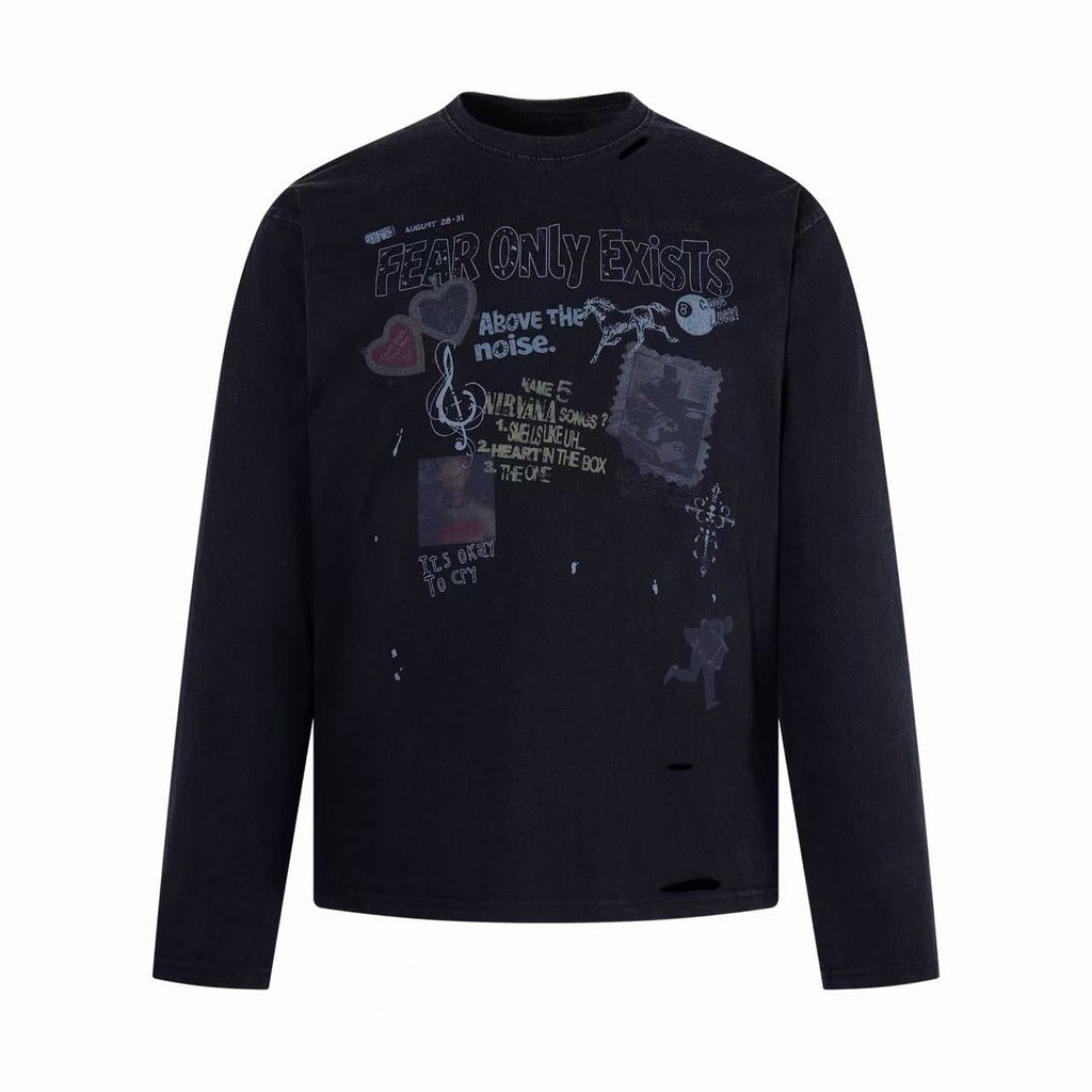 Omirad Fear Only Exists Distressed Long Sleeve Tee