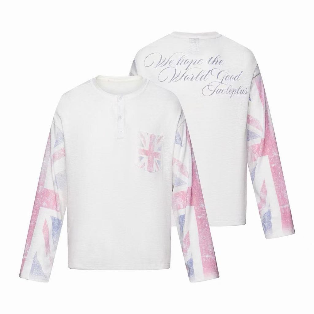 Omirad Union Jack Sleeve Henley Long Sleeve Tee
