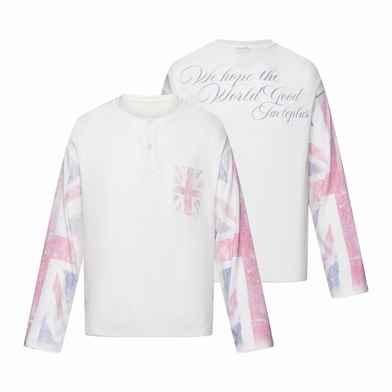 Omirad Union Jack Sleeve Henley Long Sleeve Tee