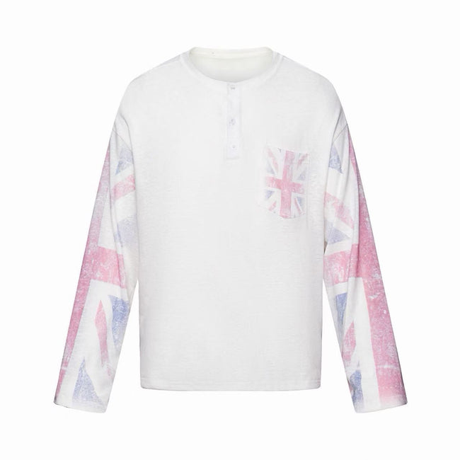 Omirad Union Jack Sleeve Henley Long Sleeve Tee Main Image