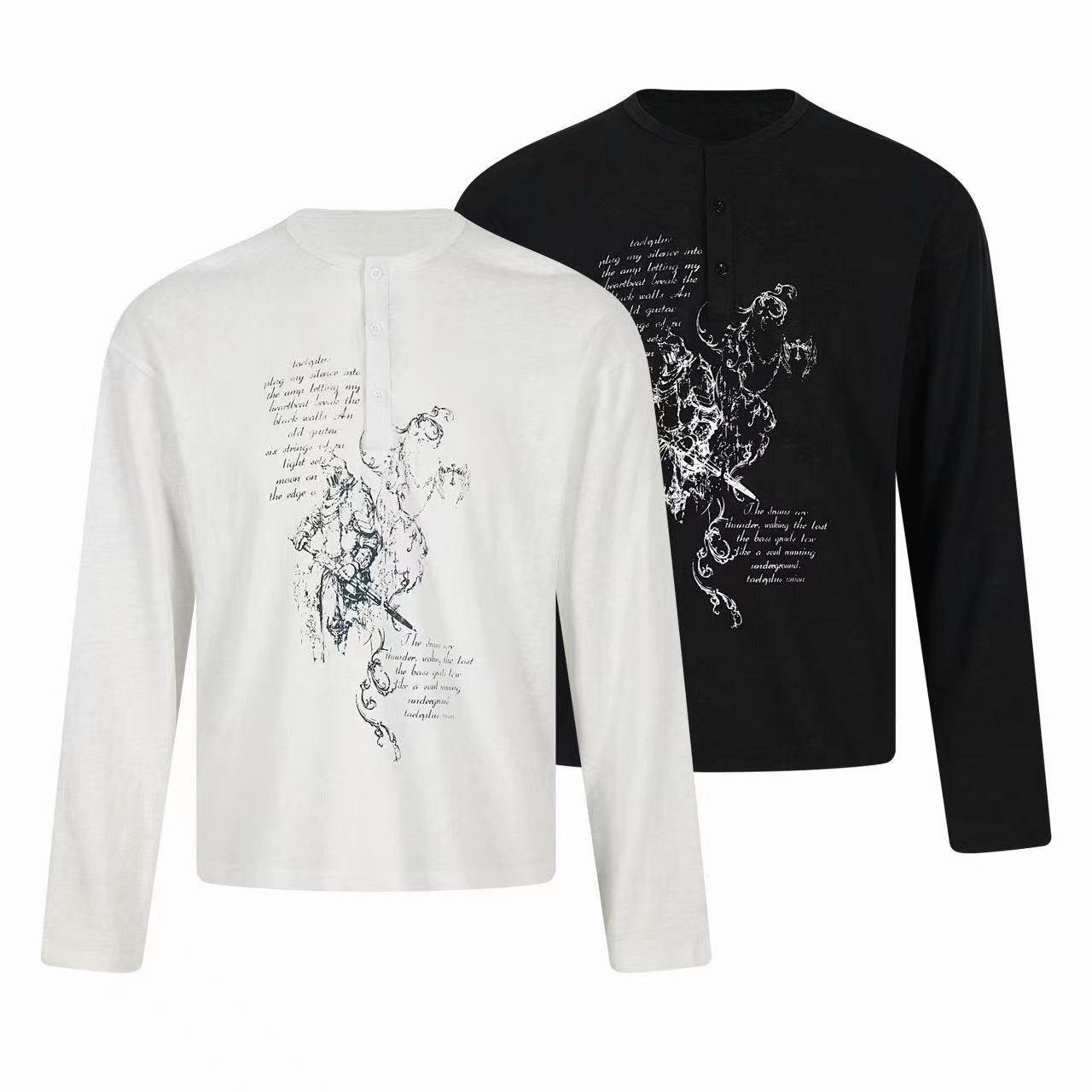 Omirad Vintage Sketch Henley Long Sleeve Tee